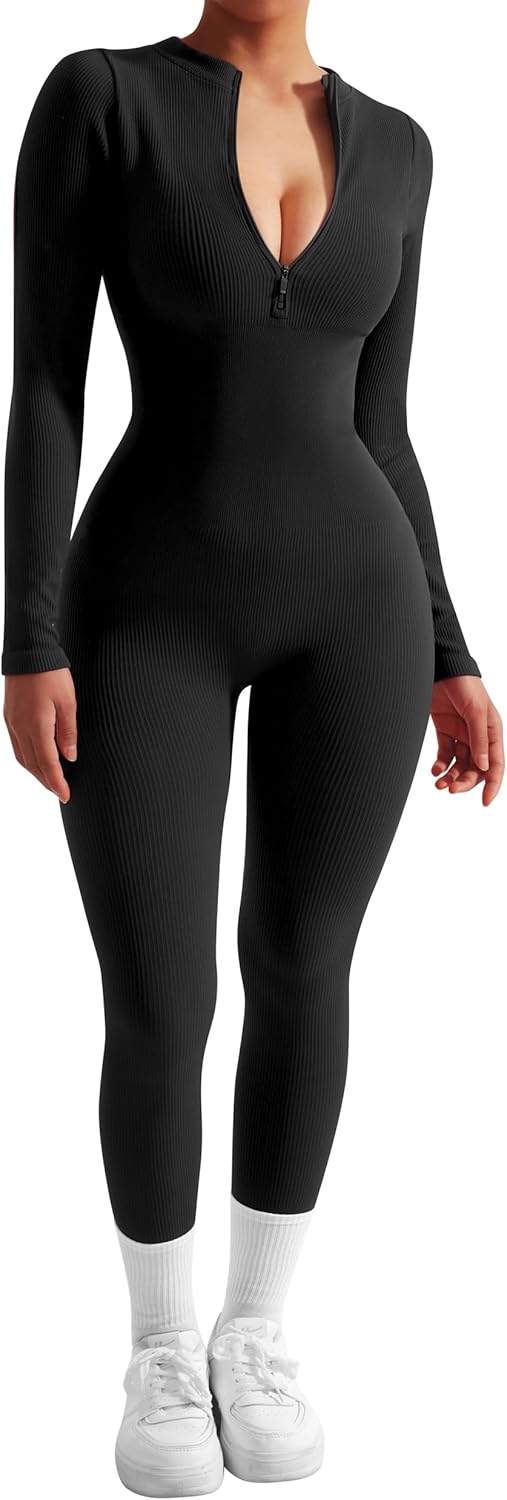SUUKSESS Women Long Sleeve Ribbed Jumpsuit for All Occasions