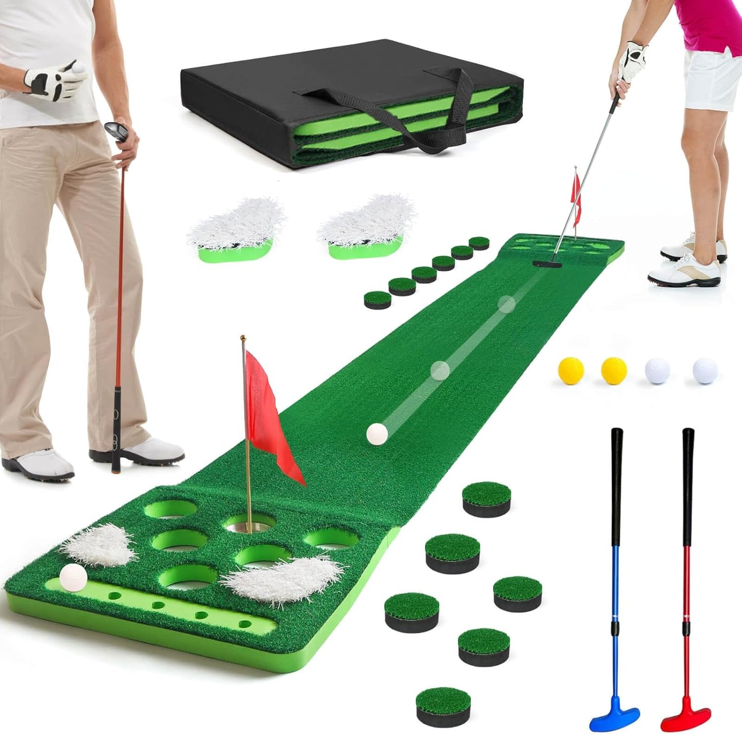 Golf Putting Game Set with Detachable Green Mat for Fun