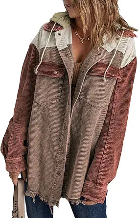 Dokotoo Womens Fall Corduroy Shacket Jacket with Hood and Pockets