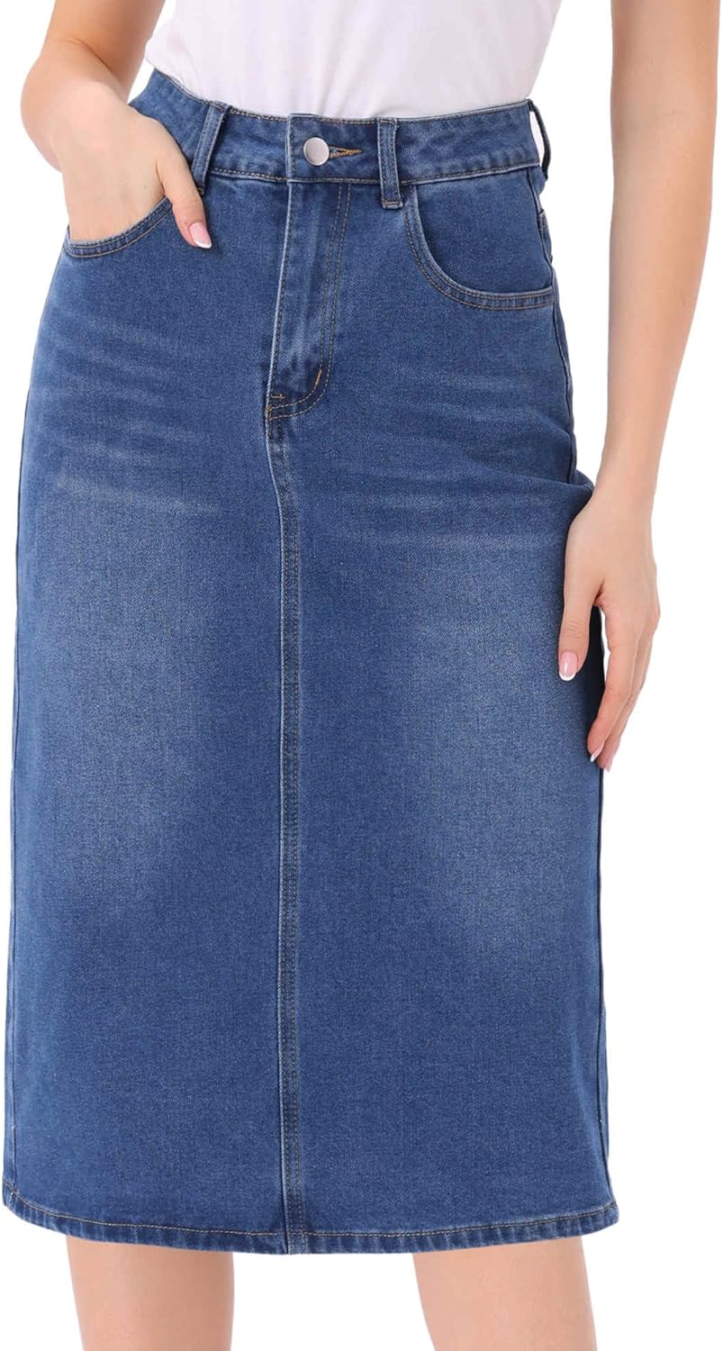 Allegra K Casual Denim Skirt for Women with High Waist Design