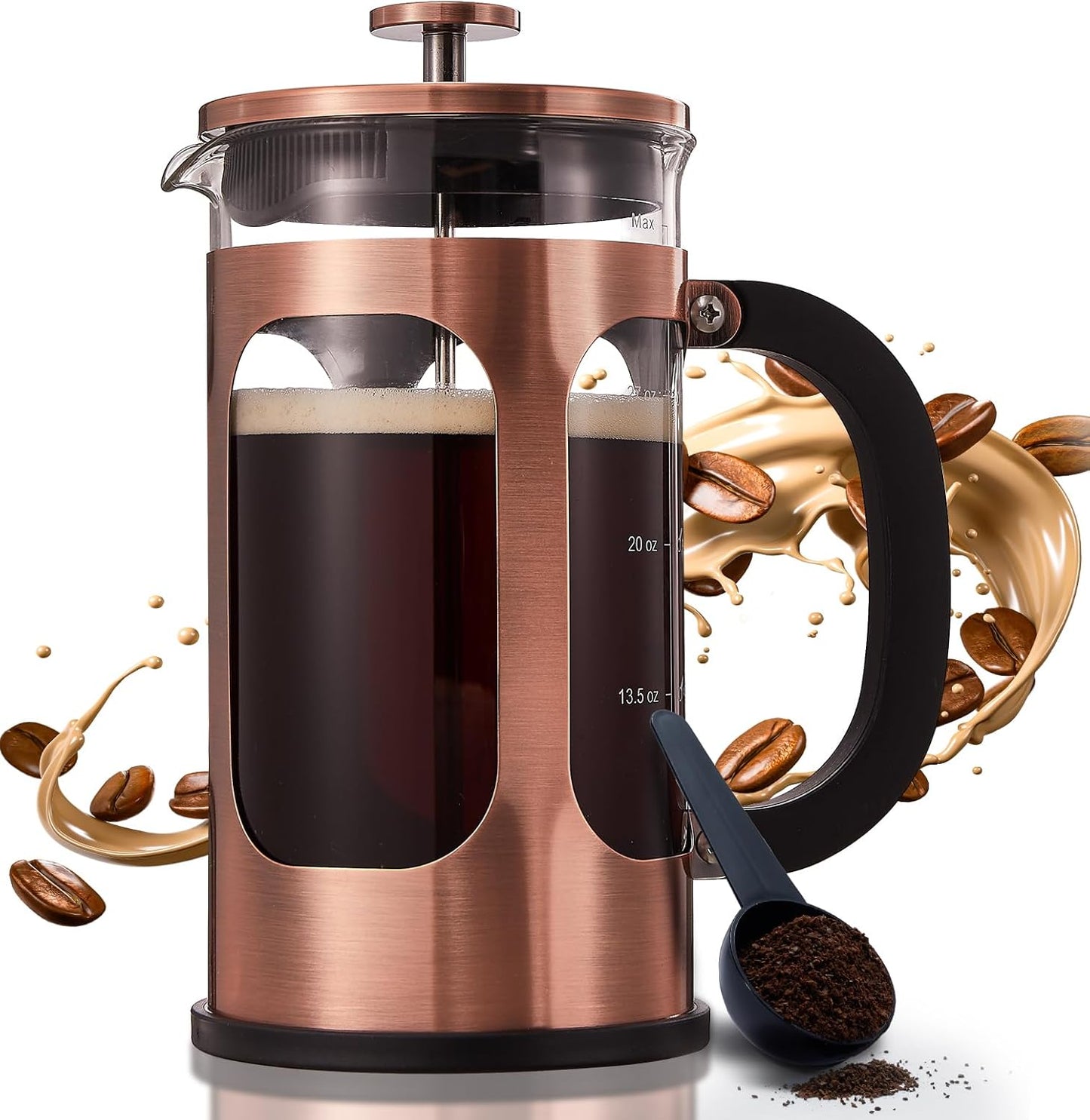 BAYKA 34oz French Press Coffee Maker, Stainless Steel Brewer, Heat Resistant Glass - Perfect for Home & Travel