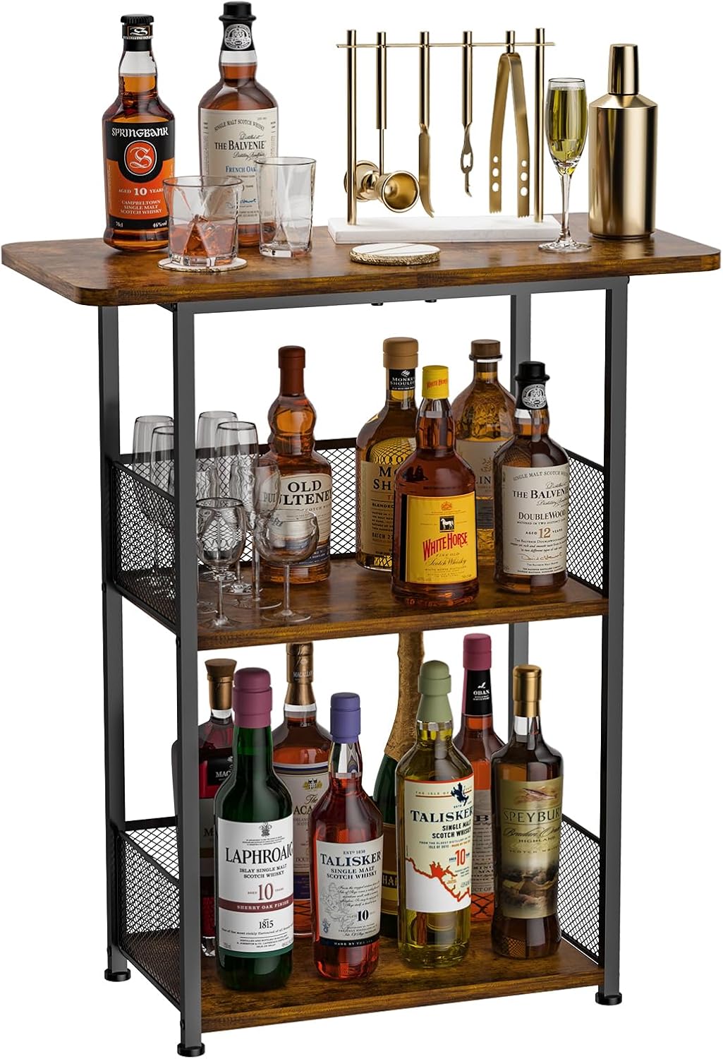 Freestanding Whiskey Rack: 3 Tier Wine Rack for Small Spaces