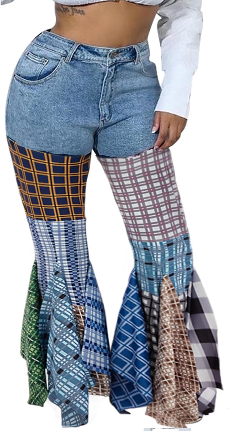 ThusFar Women High Waist Patchwork Flare Jeans for Stylish Looks