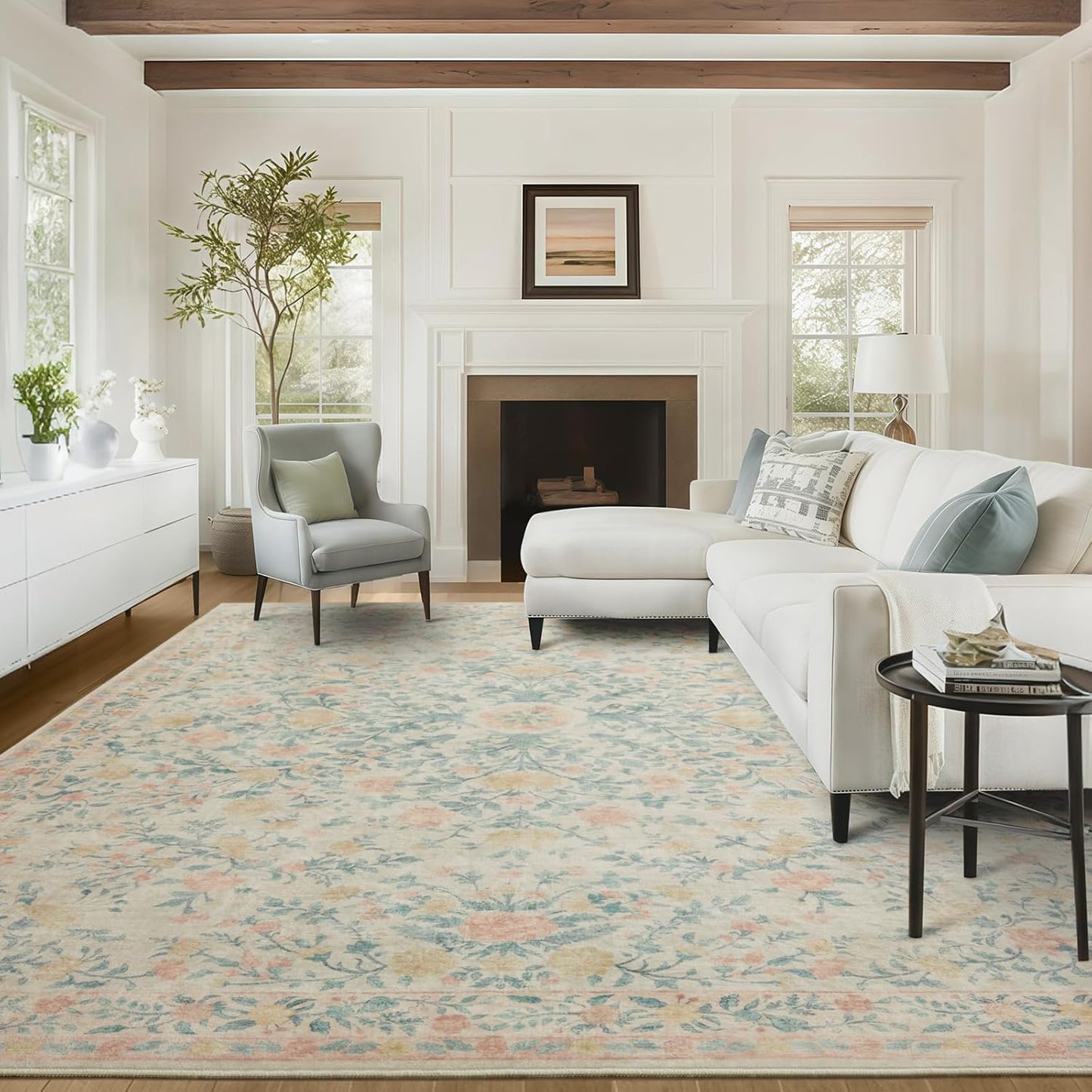 Washable Floral Area Rugs 8x10 for Living Room and Bedroom
