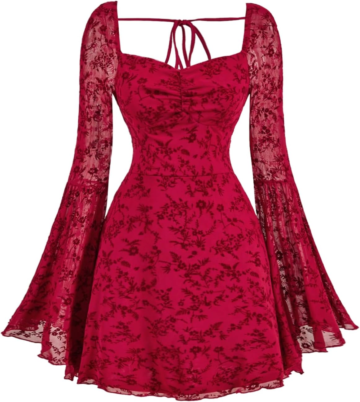 WDIRARA Women's Floral Jacquard Mesh Gothic Dress for Vintage Style