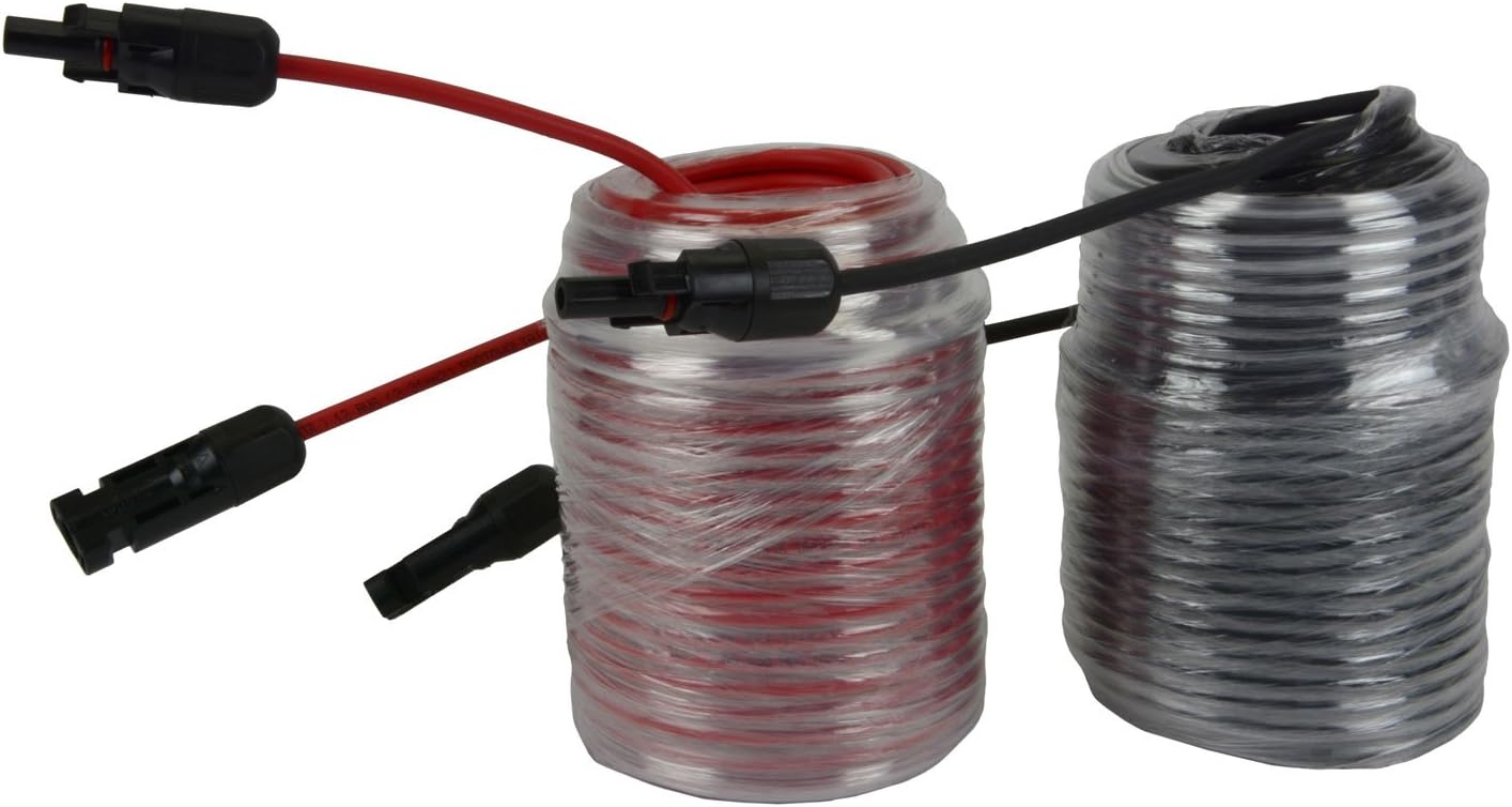 TEMCo 100ft Red + 100ft Black 12 AWG Solar Panel Extension Cable