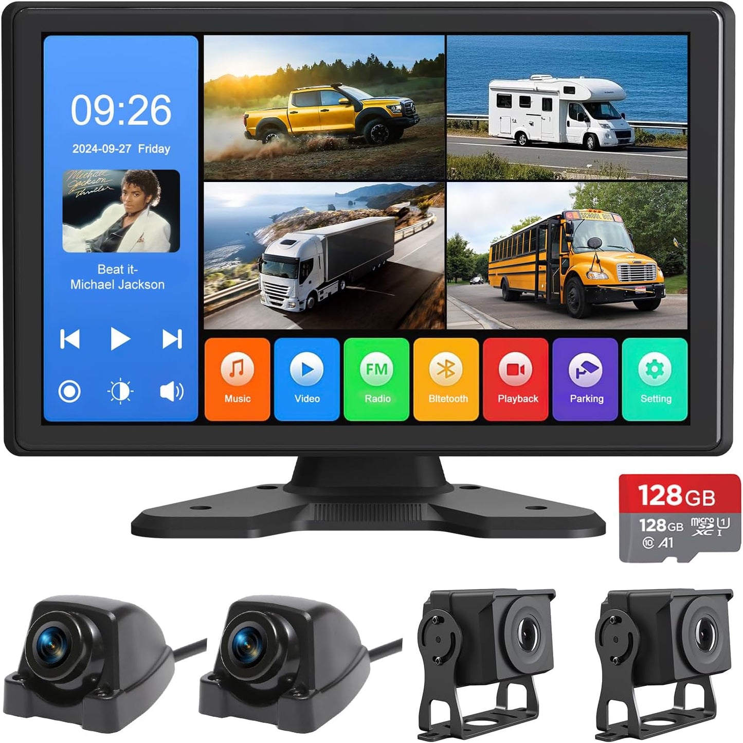 4 Channel Backup Camera System with 10.1 inch Touchscreen Monitor