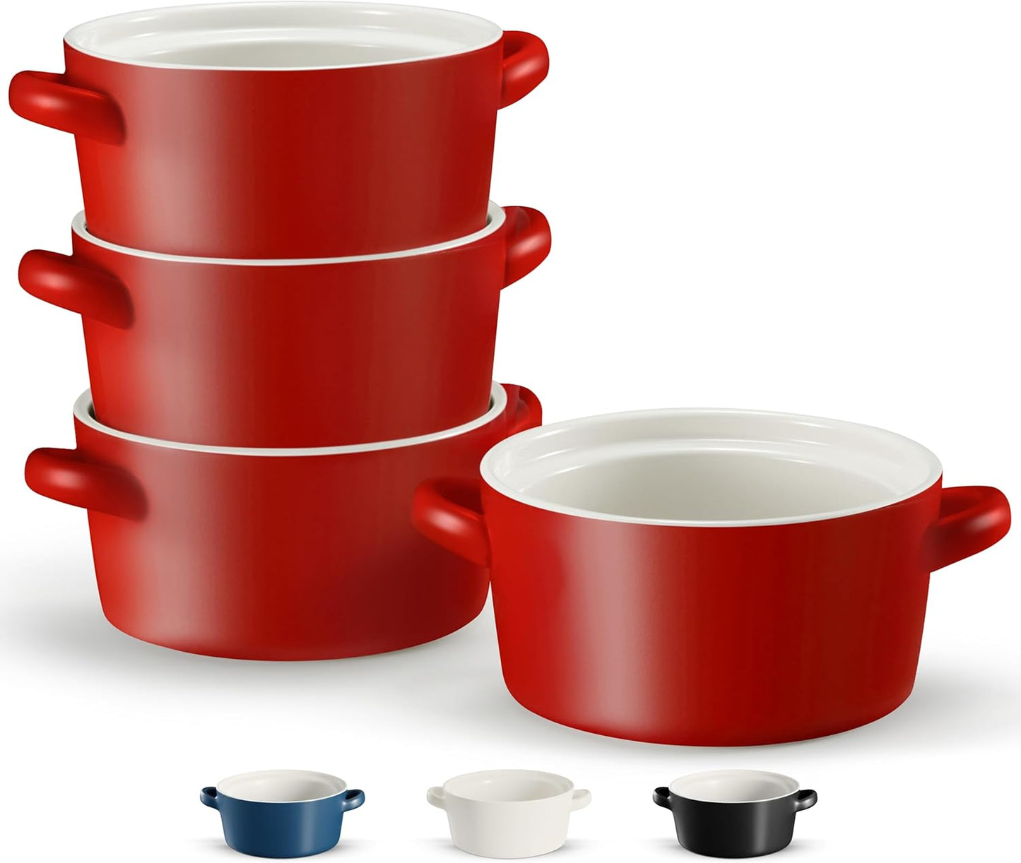 Soup Bowls with Handles for Casserole and Pasta, Set of 4