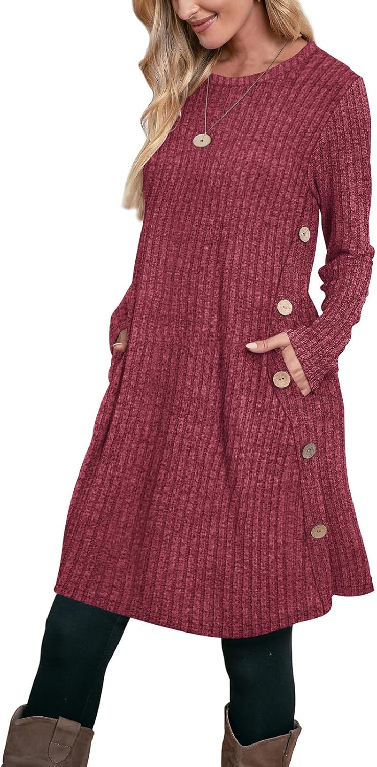 OFEEFAN Fall and Winter Tunic Dress with Pockets for Style