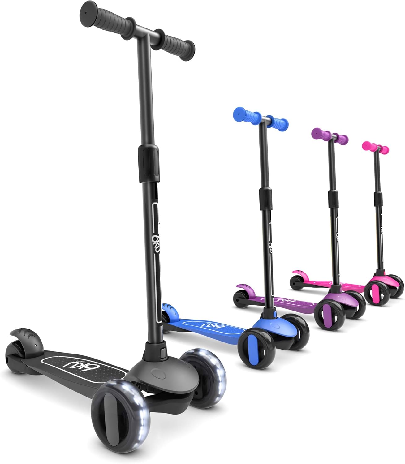 6KU Kids Scooter with Flash Wheels for Ages 3-10, Adjustable
