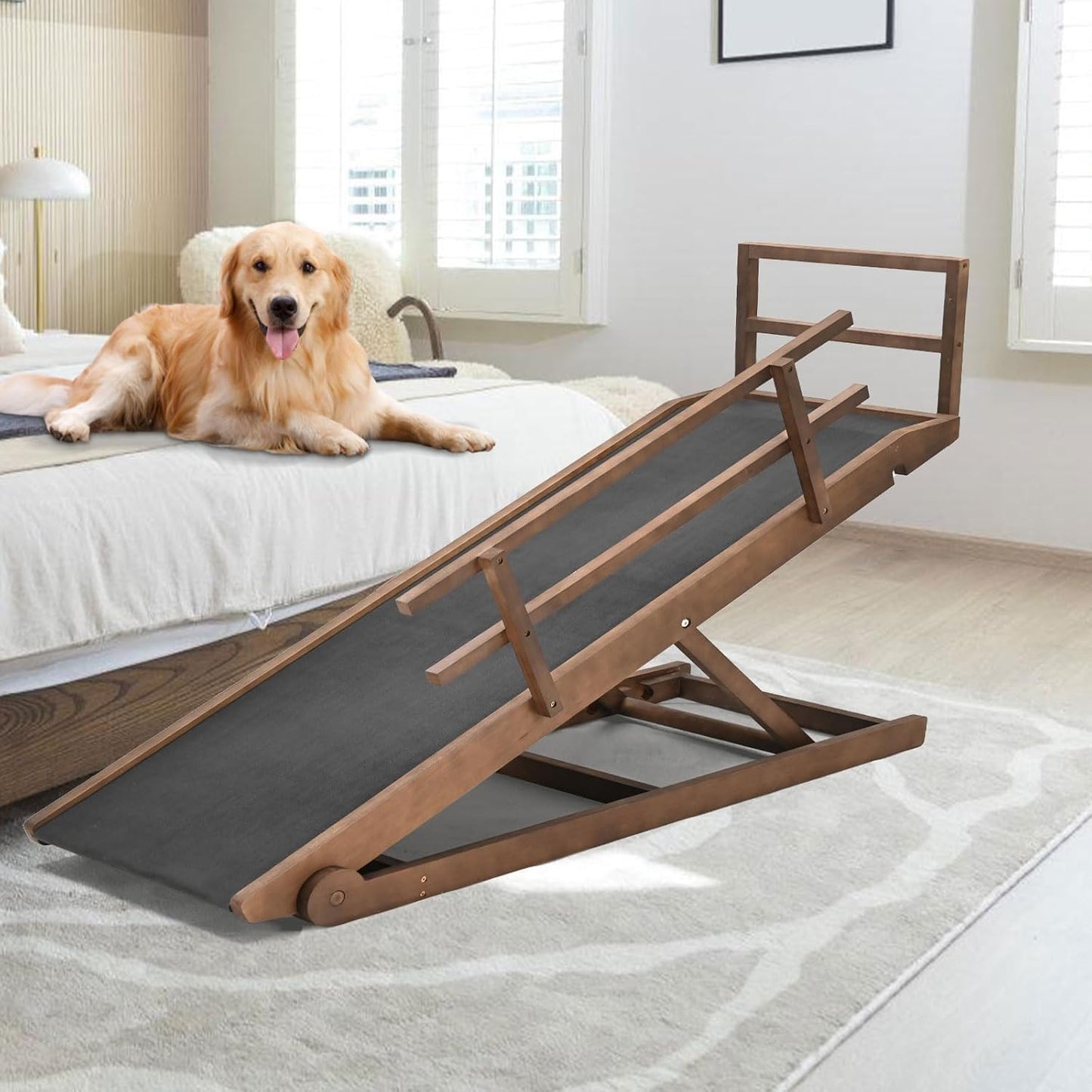 Dog Ramp for High Bed - Adjustable Folding Pet Ramp for Safety