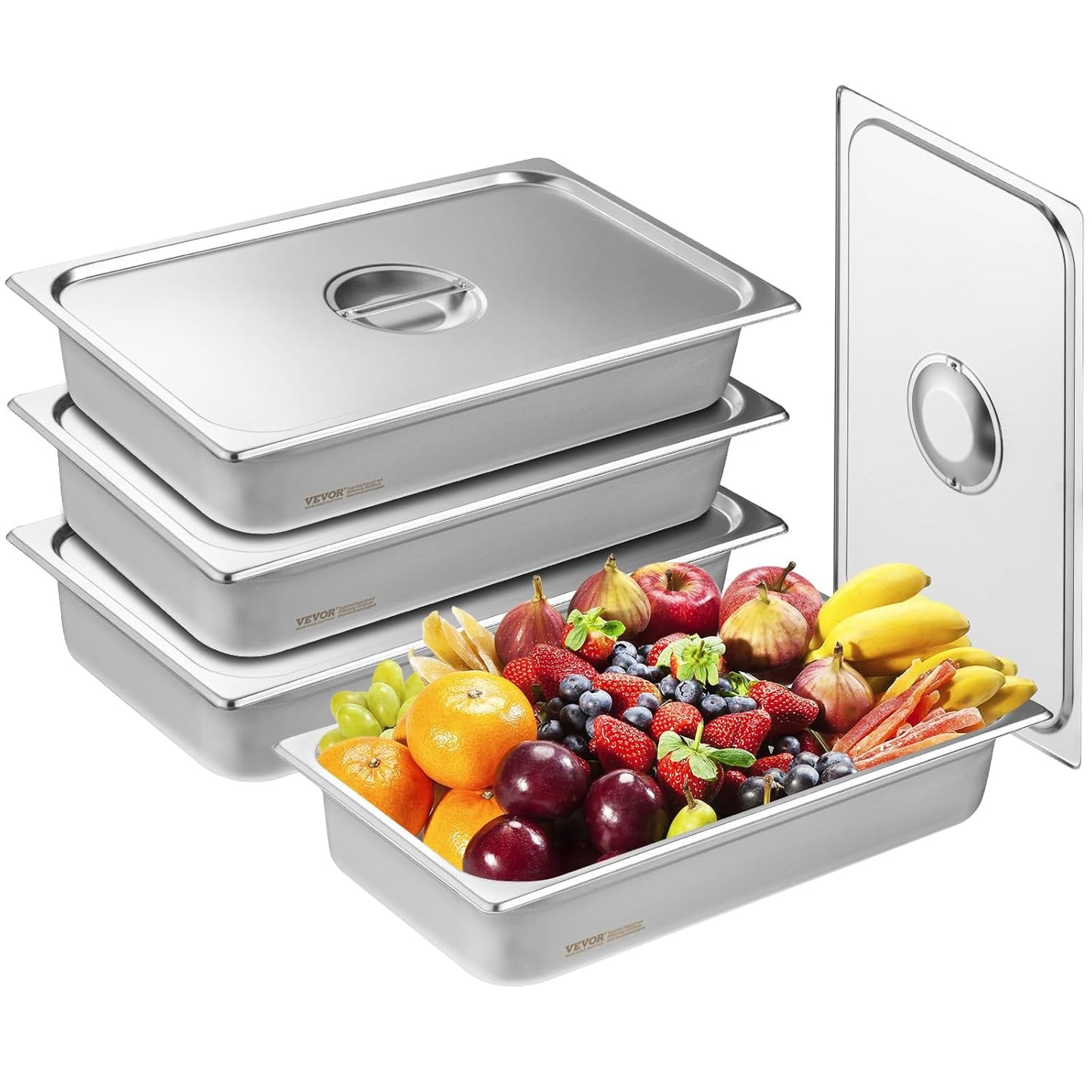 VEVOR 4 Pack Stainless Steel Hotel Pans with Lid for Catering