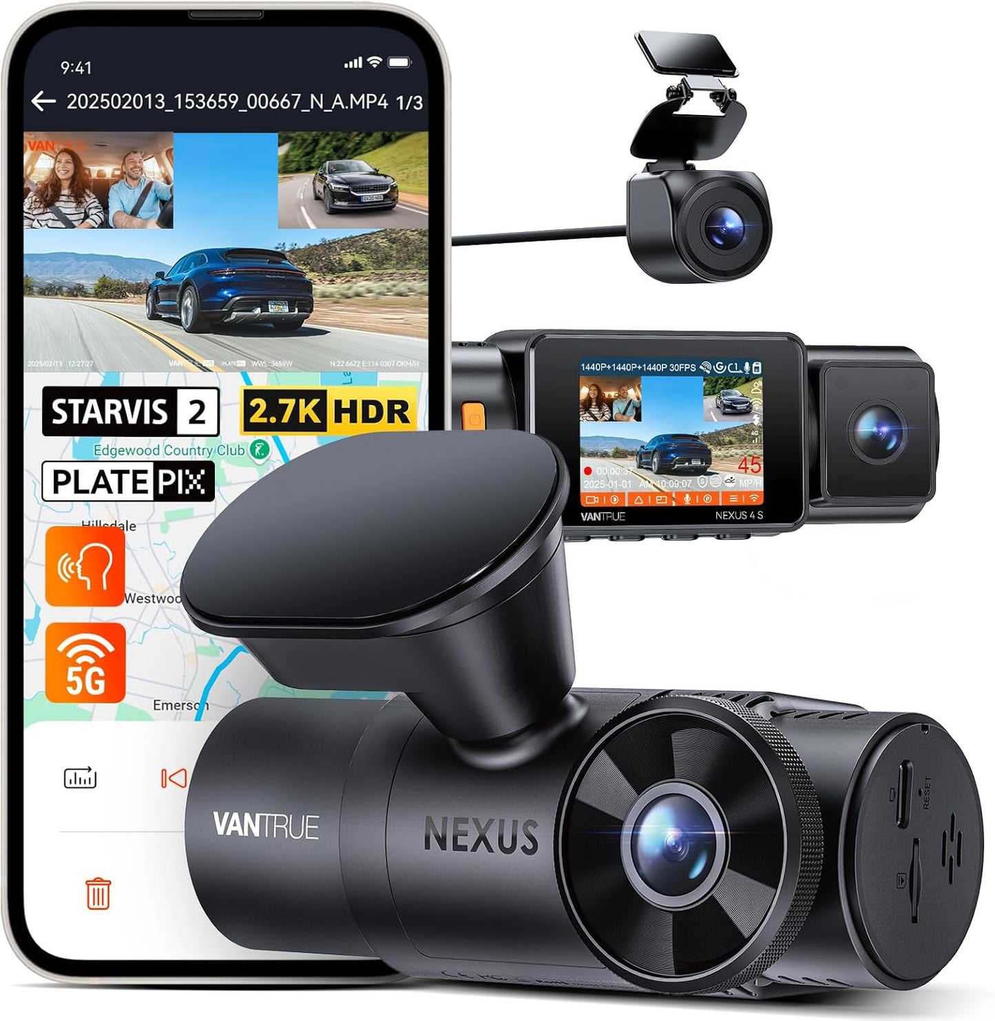Vantrue N4S 3 Channel Dash Cam with 2.7K+1440P+1440P Resolution