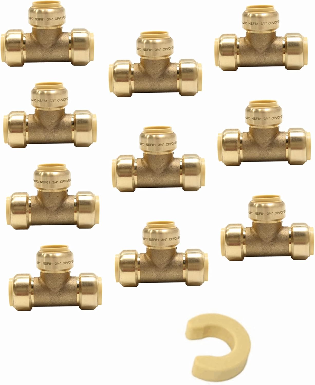 10 Pieces 3/4 Inch Tee Push-Fit Fittings for Plumbing Needs