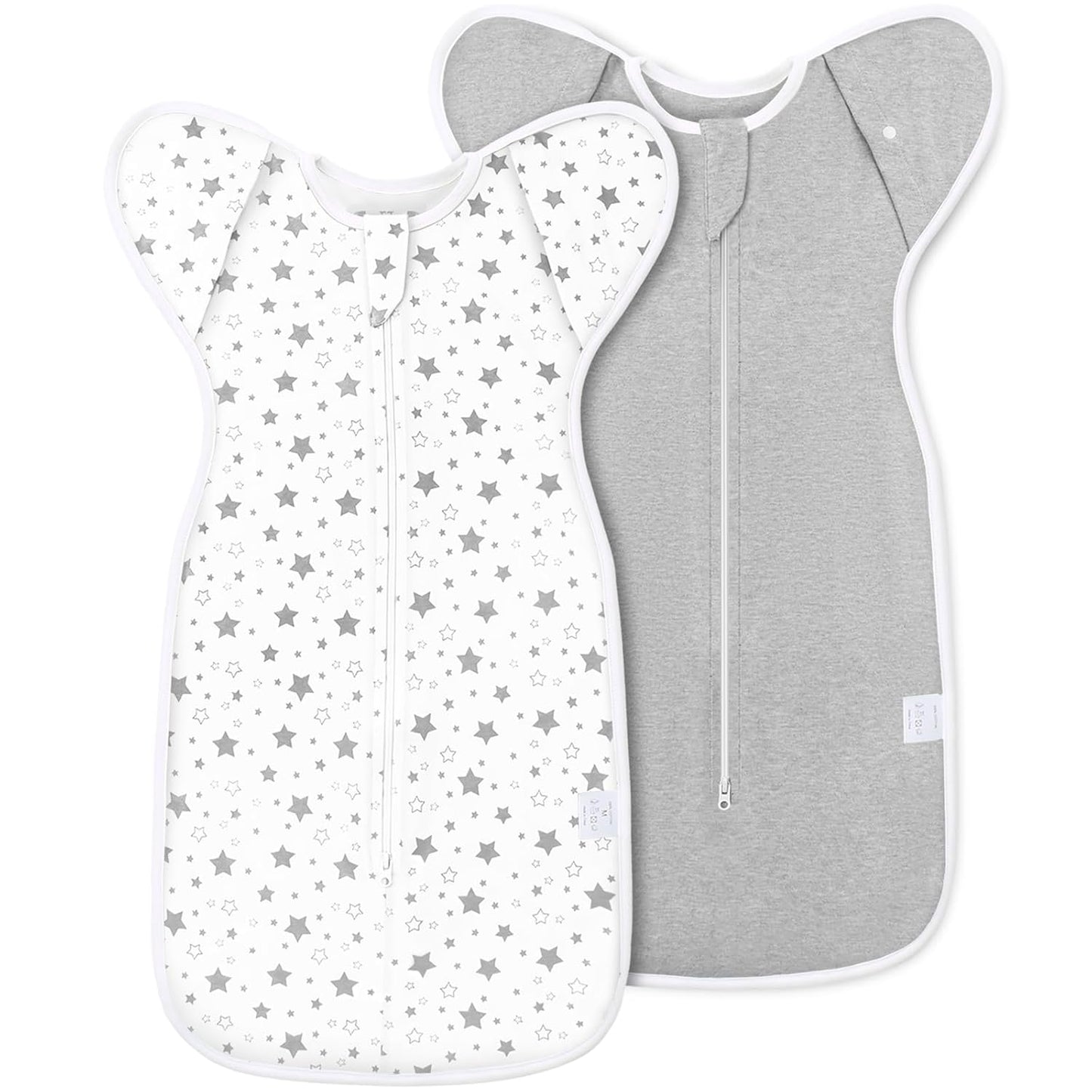 2-Pack Baby Swaddle Sleep Sack for Newborns - Gray Stars Design