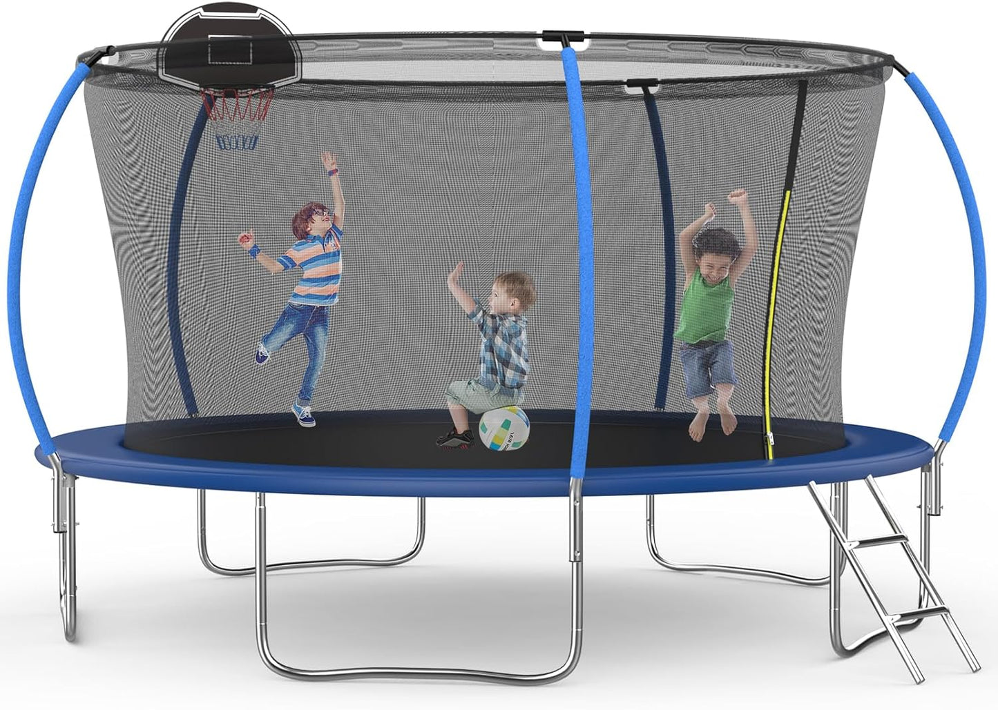 14FT Trampoline for Kids with Safety Enclosure and Hoop