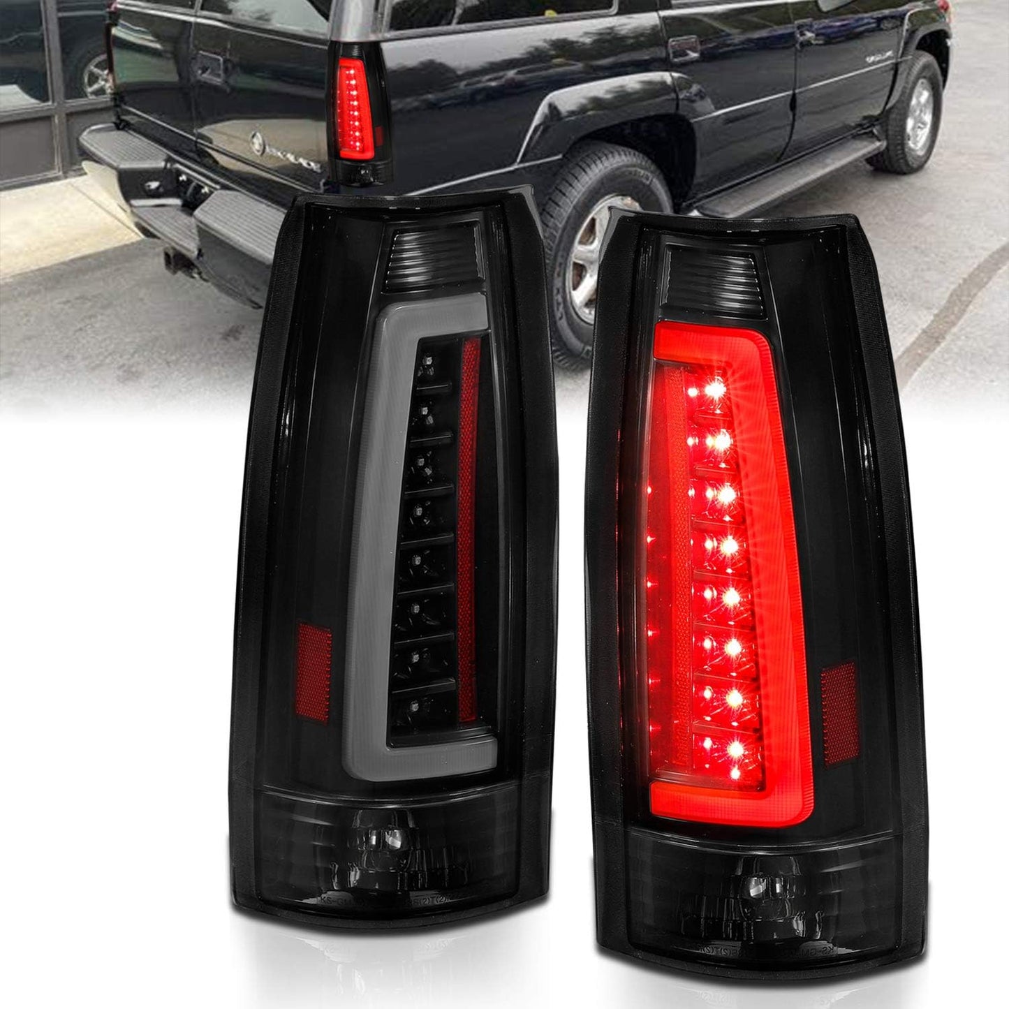 AmeriLite LED Tube Dark Black Tail Lights for Chevy GMC Trucks