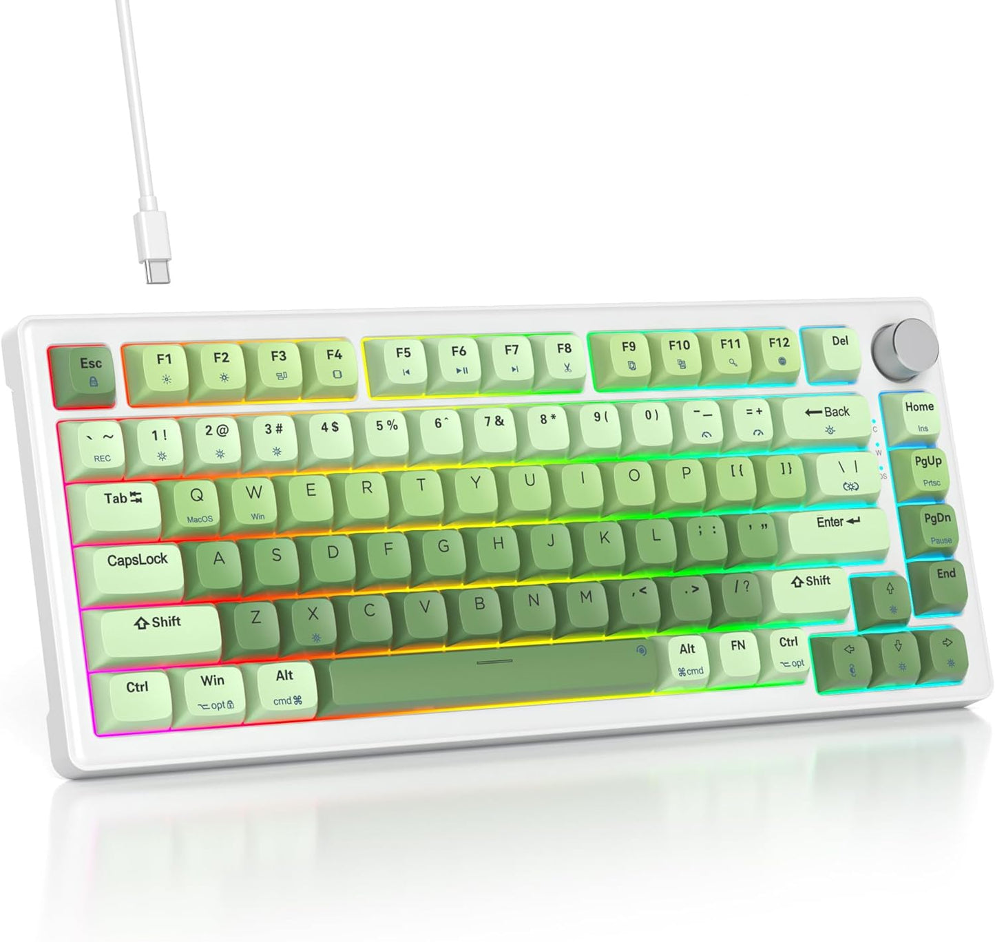 75% Green Mechanical Keyboard Gasket with Knob for Gaming