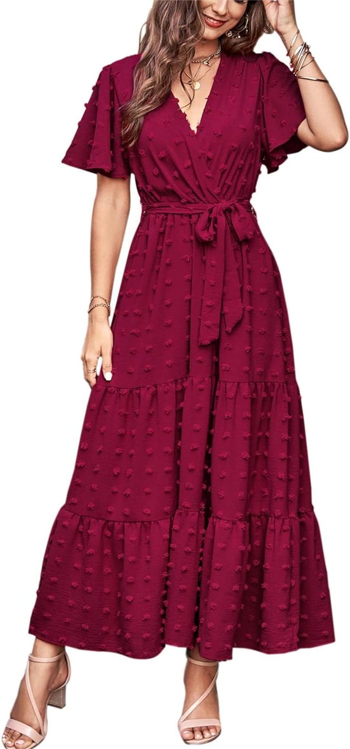 MASCOMODA Womens Summer Swiss Dot Maxi Dress for Weddings
