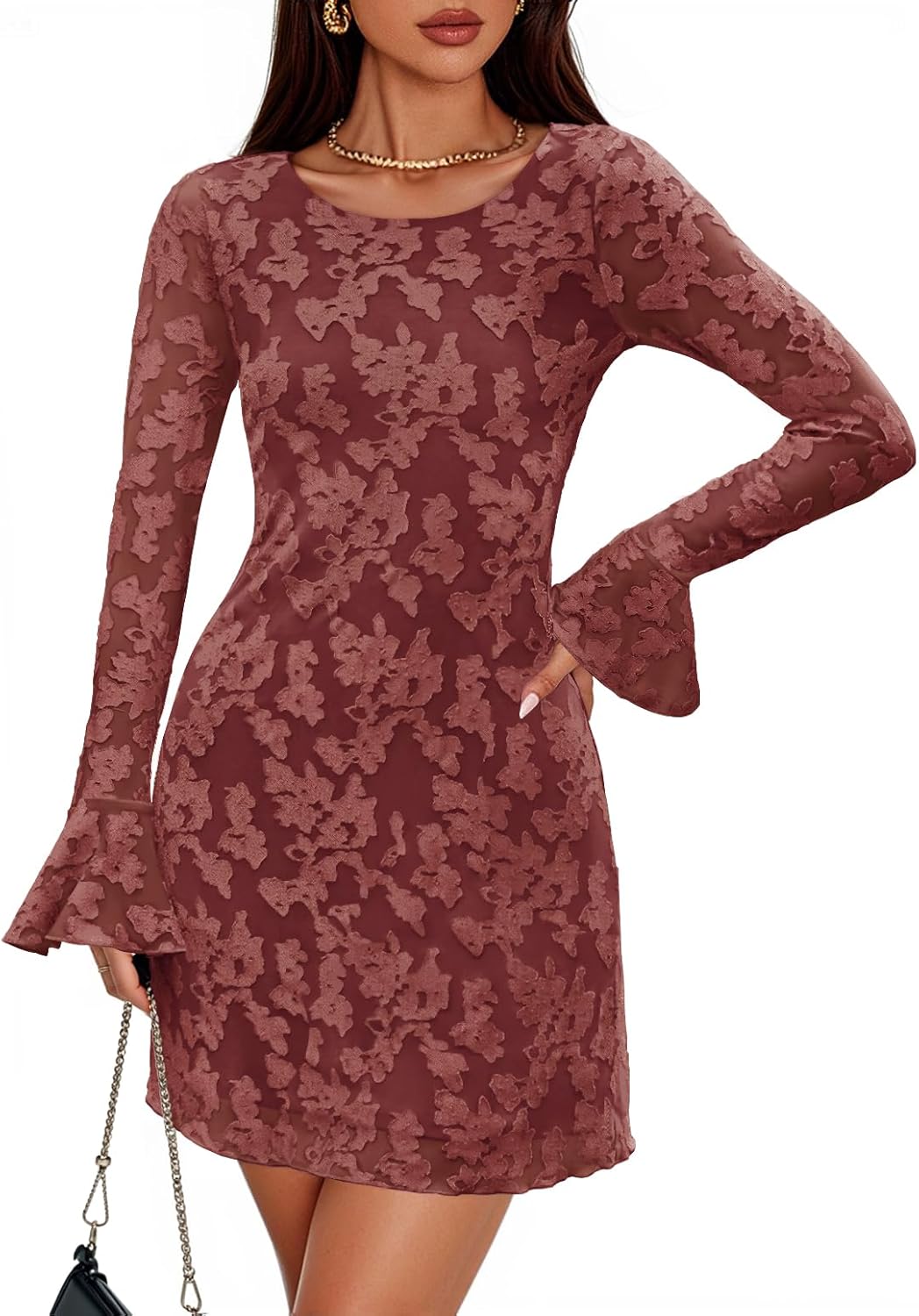 ZESICA Long Sleeve Mini Dresses for Women - Floral Bodycon Style