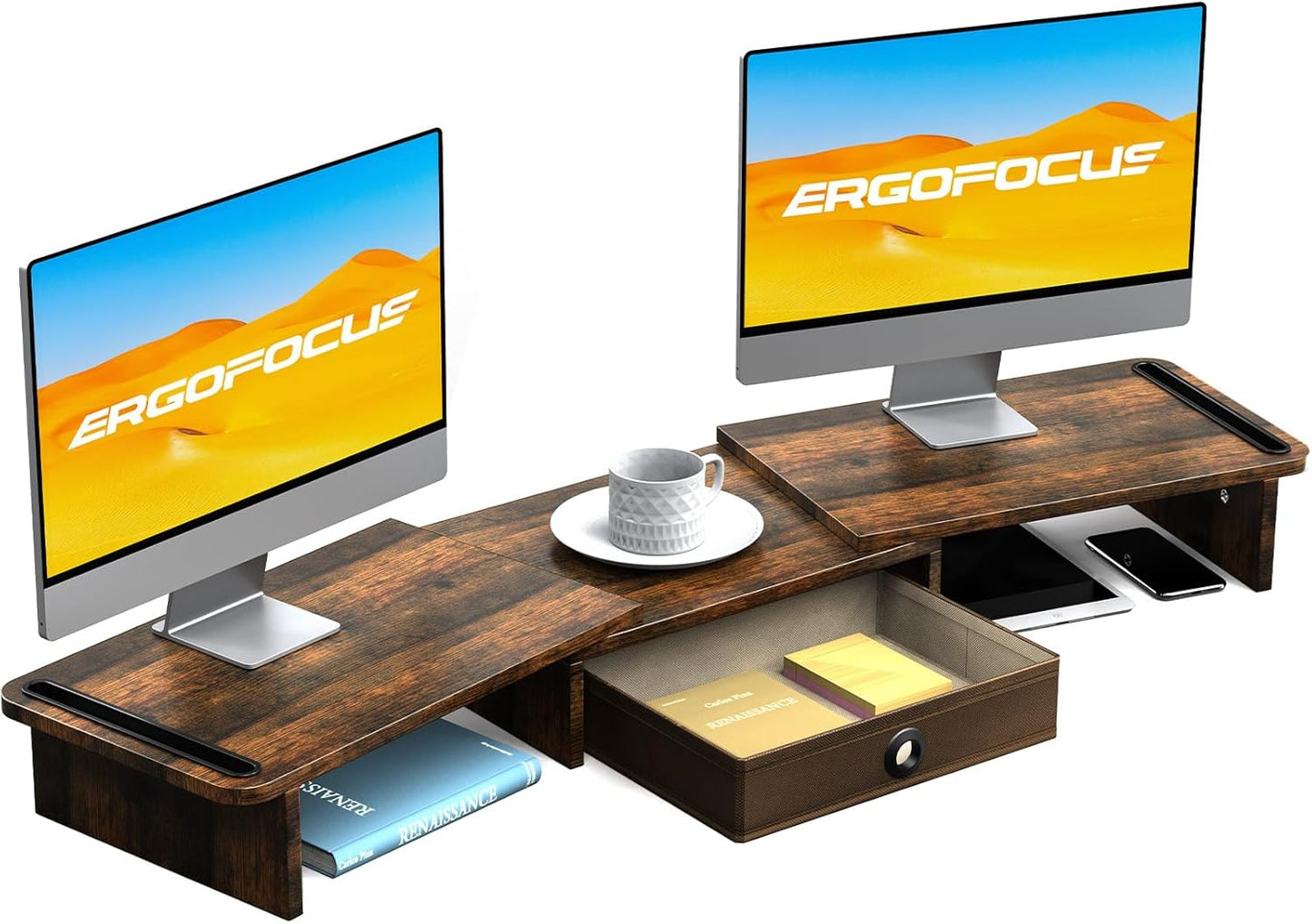 Dual Monitor Stand with Drawer - ErgoFocus