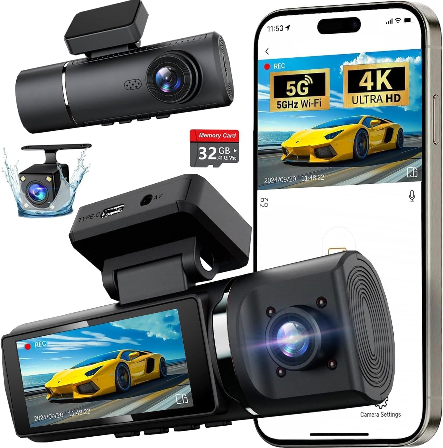 Ultimate 3 Channel 4K Dash Cam Set - 24Hr Parking, Night Vision, 256GB Support