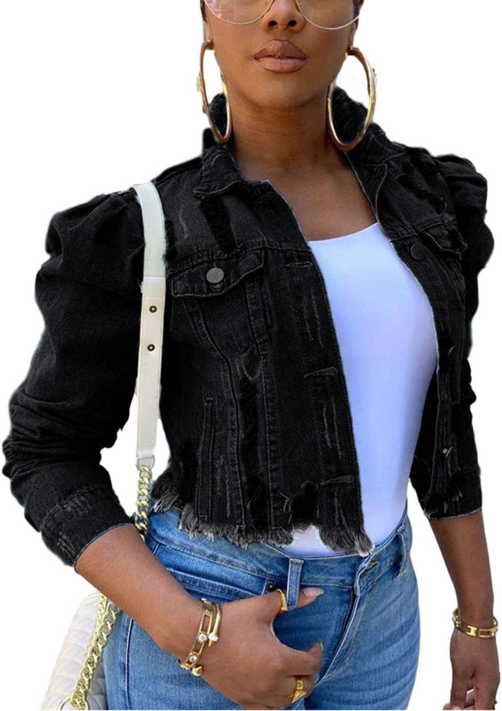 Omoone Women's Ripped Puff Sleeve Denim Crop Top Jacket Review