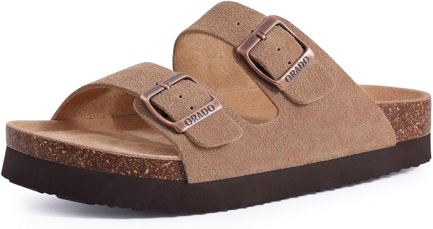 Platform Suede Sandals for Women with Soft Cork Footbed