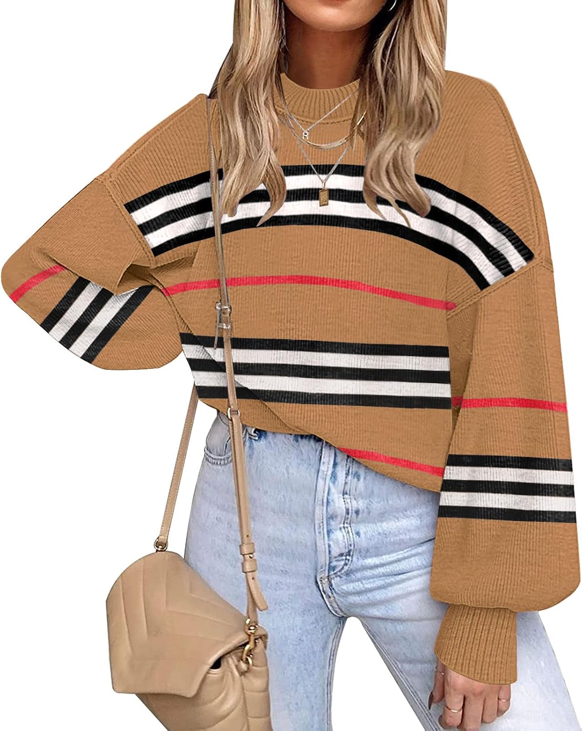 ETCYY Womens Sweaters Fall 2025 Batwing Long Sleeve Knit Tops
