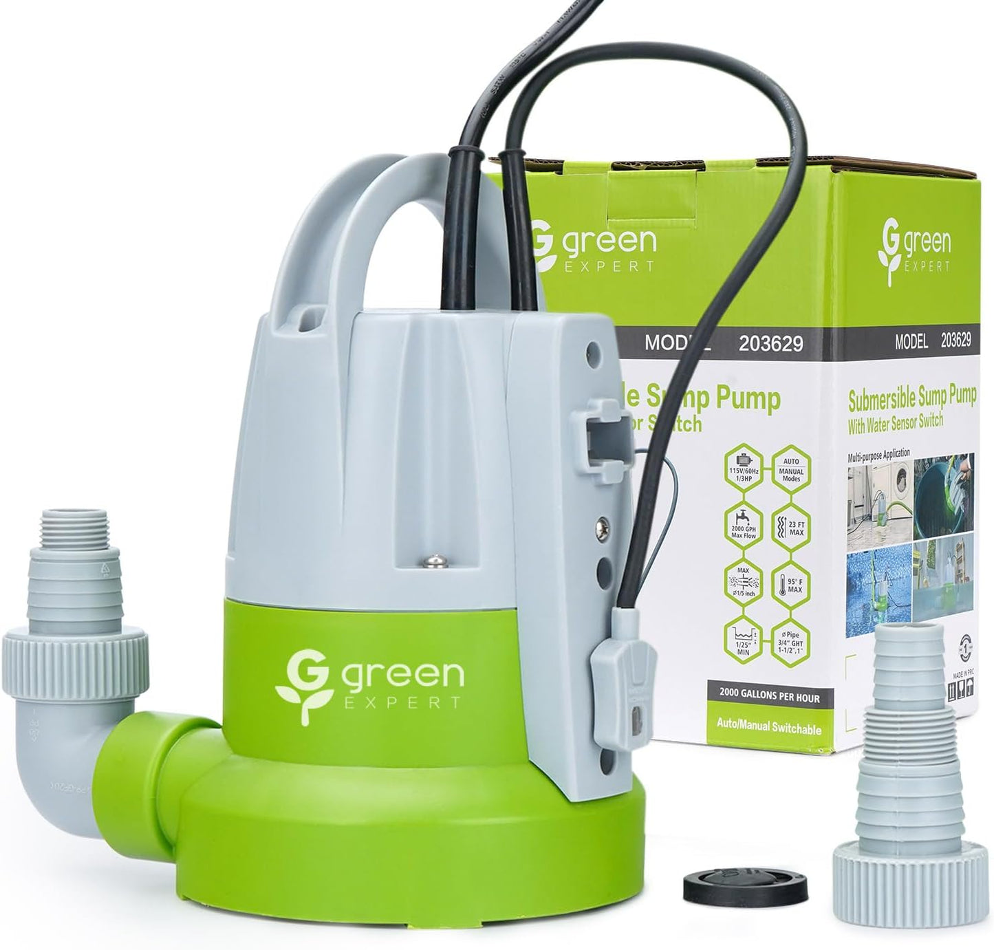 Green Expert 1/3HP Submersible Sump Pump for Easy Water Drainage