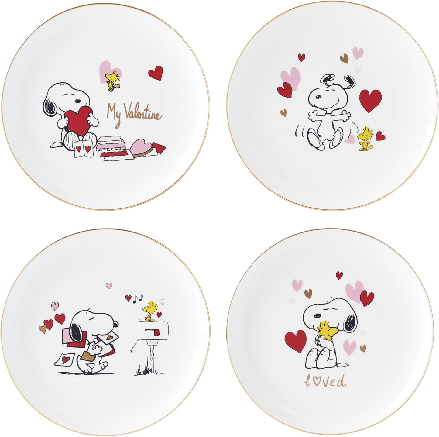 Lenox Snoopy Valentine's Day Accent Plates Set of 4 Assorted Designs