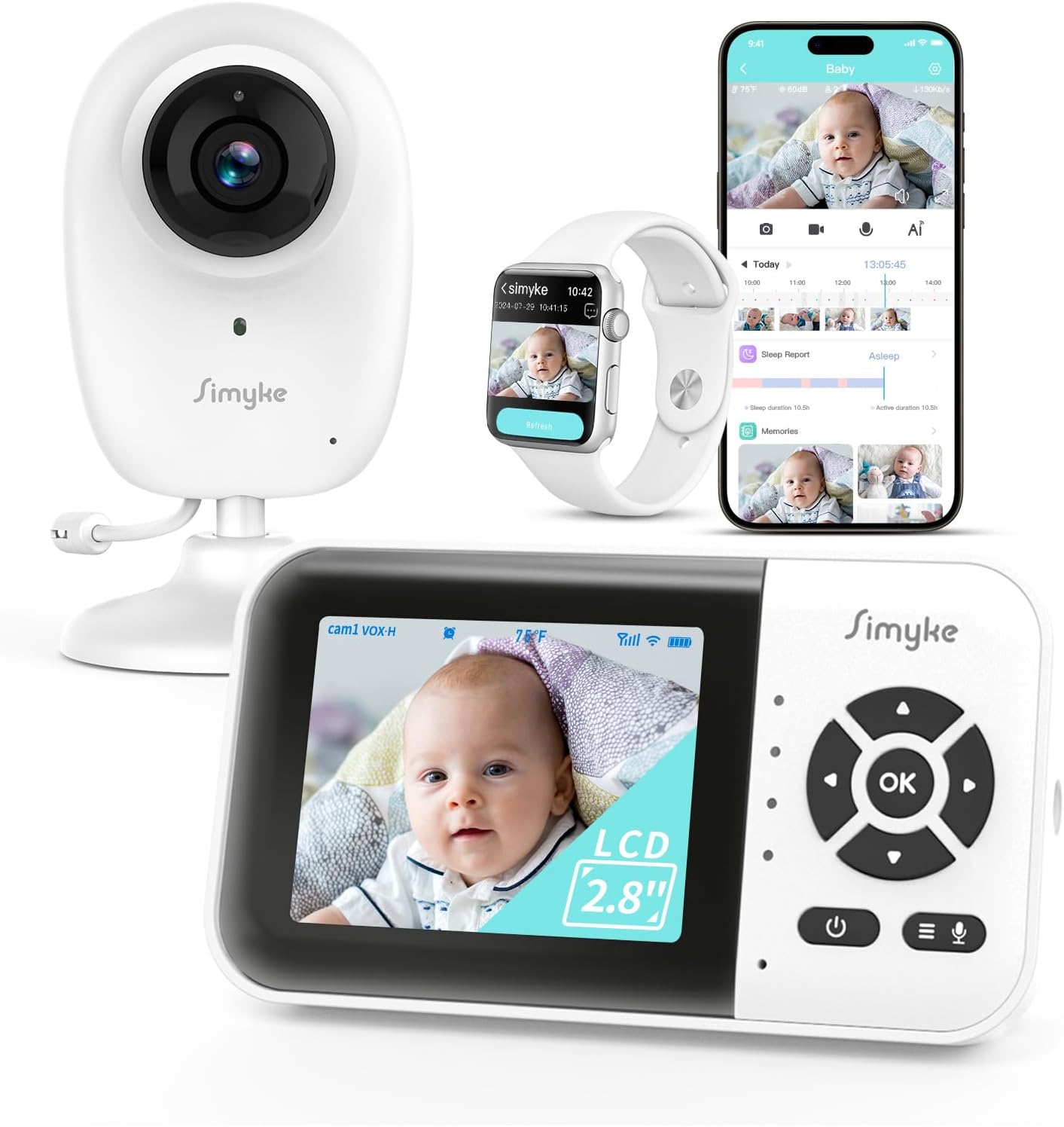 Simyke Smart Baby Monitor: 1080p Camera, Long Range, Night Vision