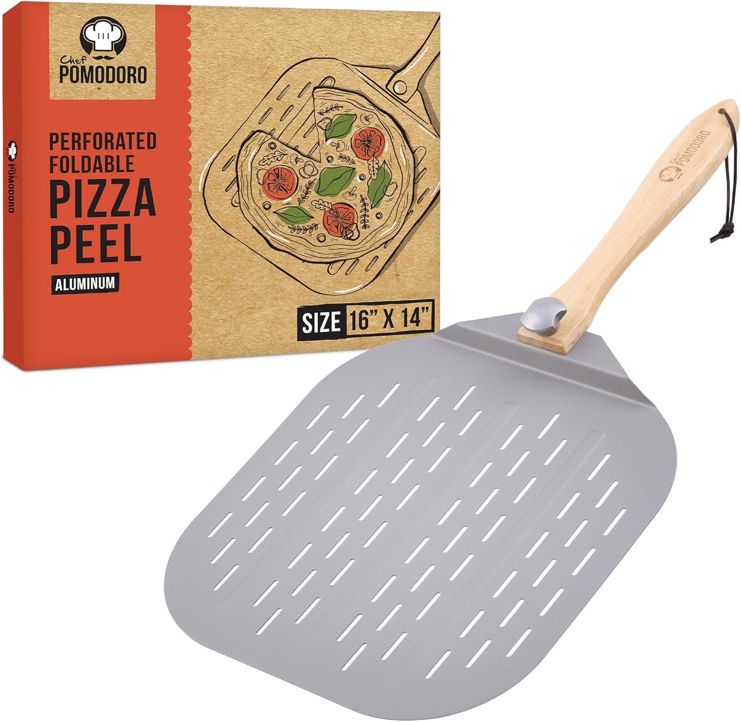 Chef Pomodoro Aluminum Metal Pizza Peel with Foldable Handle