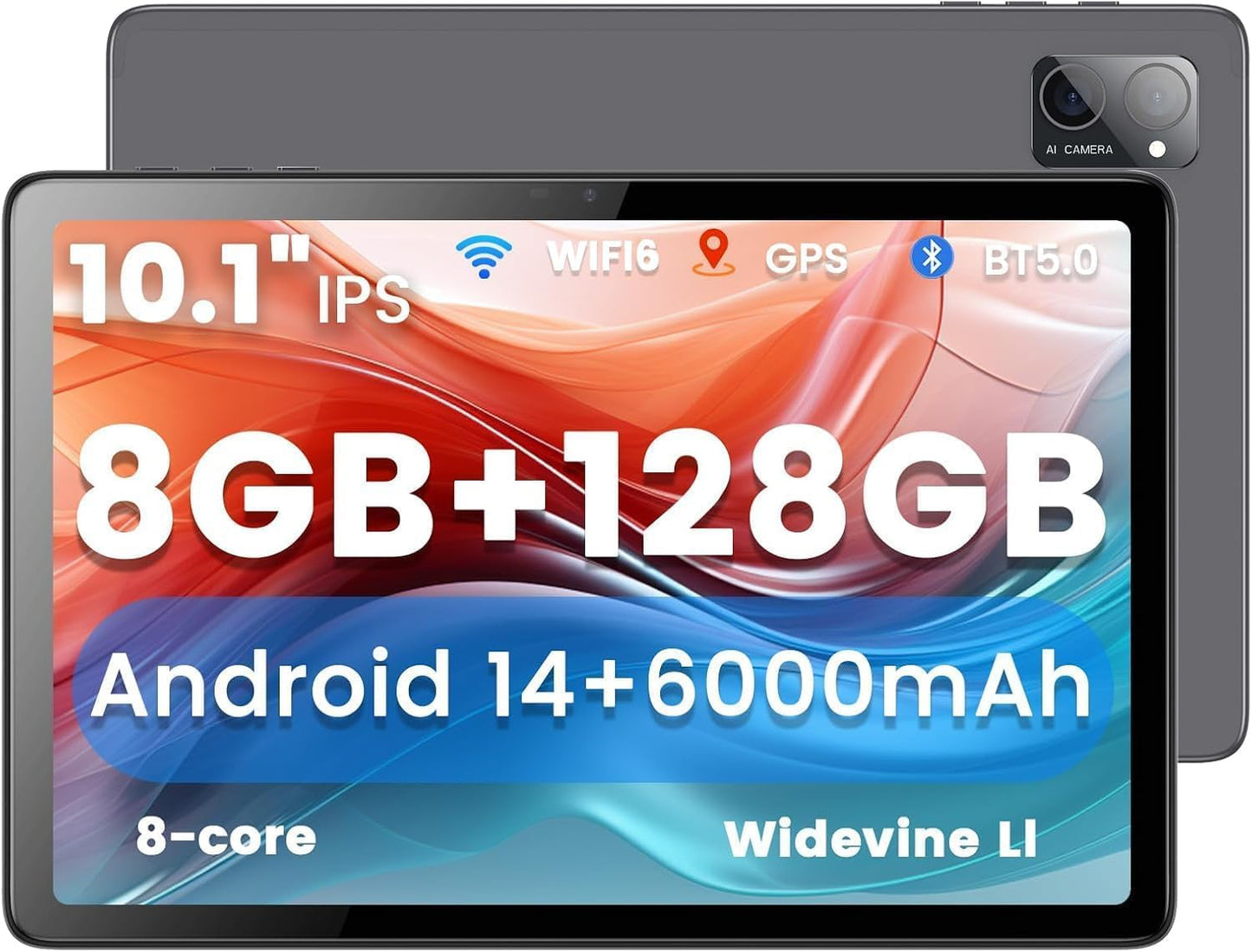 Azeyou 10.1 inch Android 14 Tablet with 8GB RAM and 128GB Storage