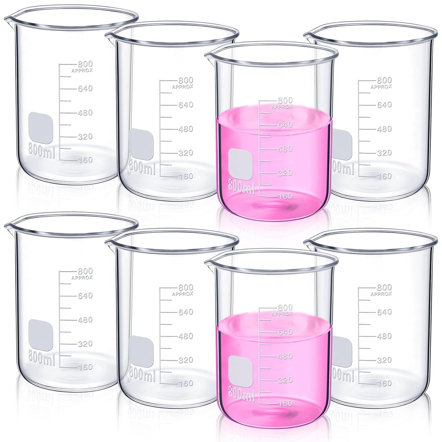 8 Pcs 800 ml Glass Lab Beaker Set for Home and Classroom Use