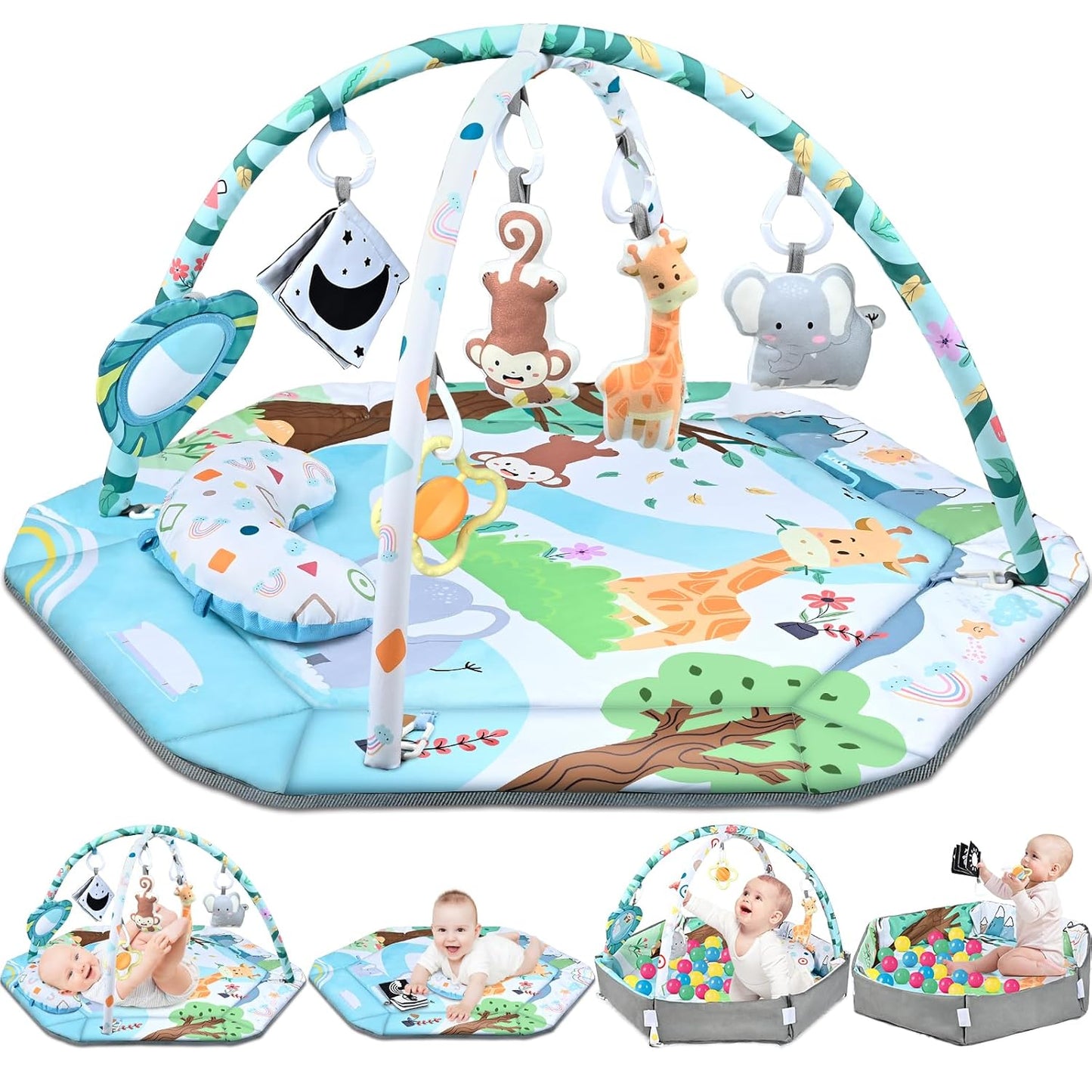 Jyusmile Baby Gym Play Mat: 8-in-1 Developmental Fun!