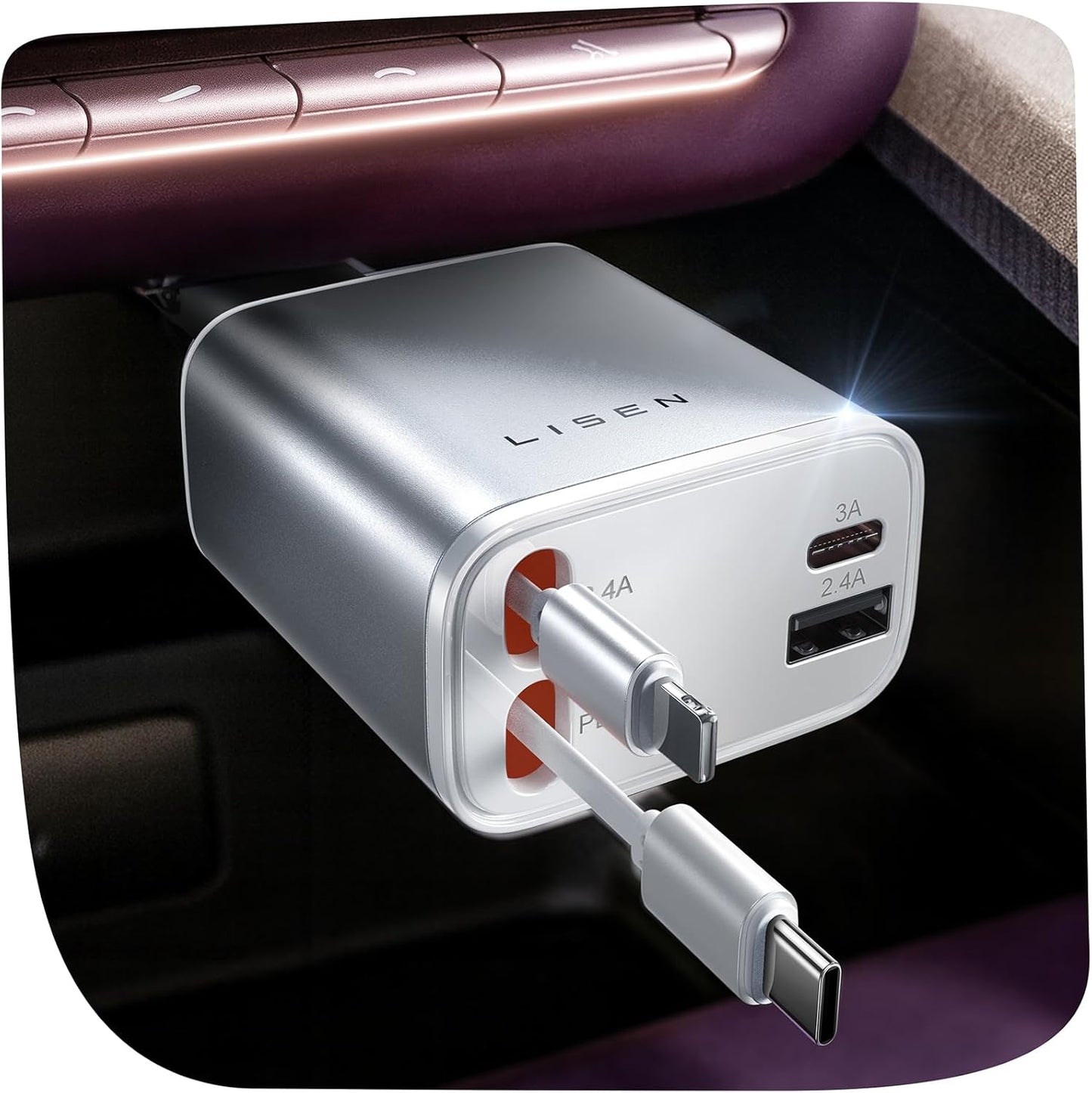 LISEN Retractable Car Charger for iPhone 17 - 75W Fast Charging