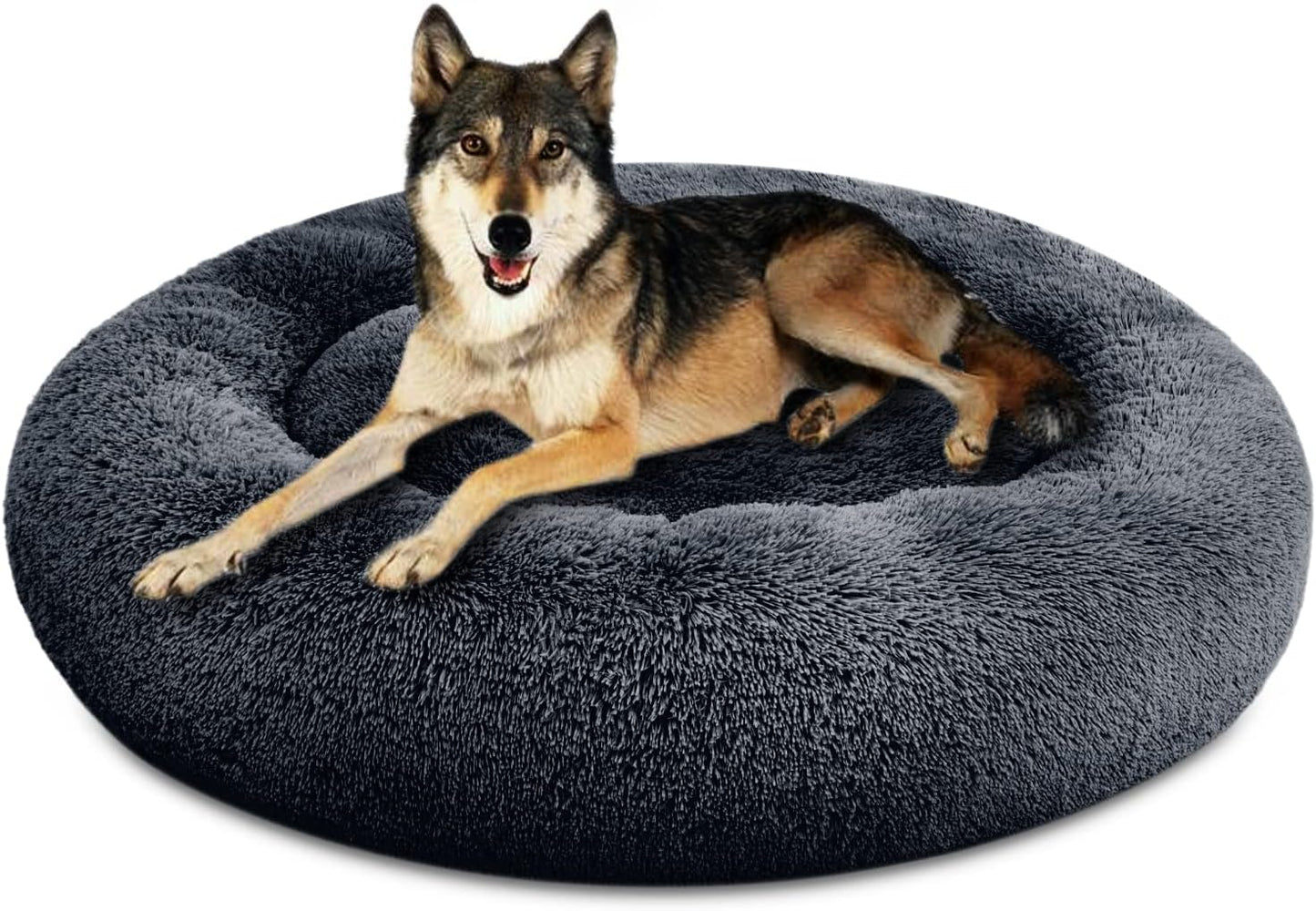 SAVFOX Plush Calming Donut Dog Bed for Small to X-Large Breeds