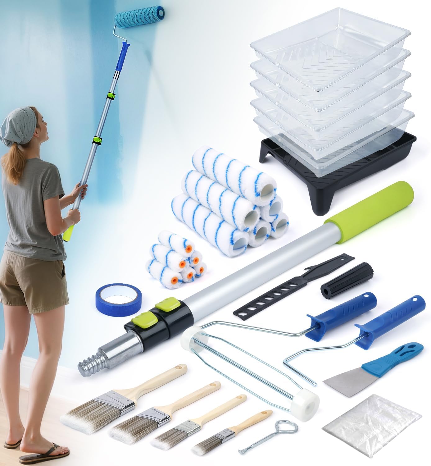 Paint Roller Kit with Extension Pole for Easy House Painting