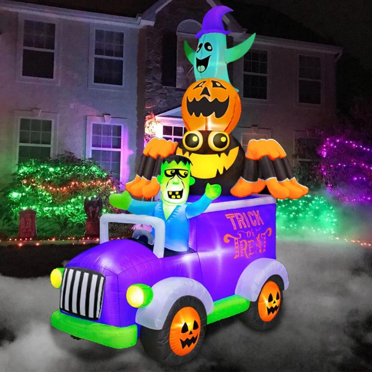 Halloween Inflatable Frankenstein Driving Car with LED Lights