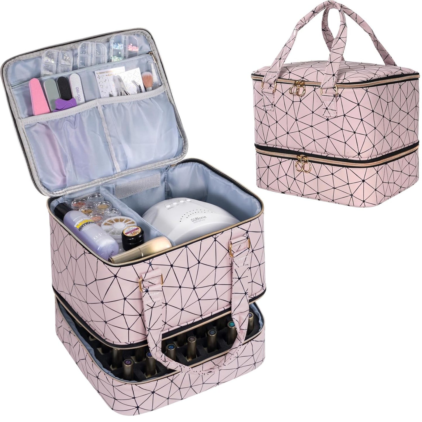 Uross Nail Polish Organizer Bag for 42 Bottles and Lamp