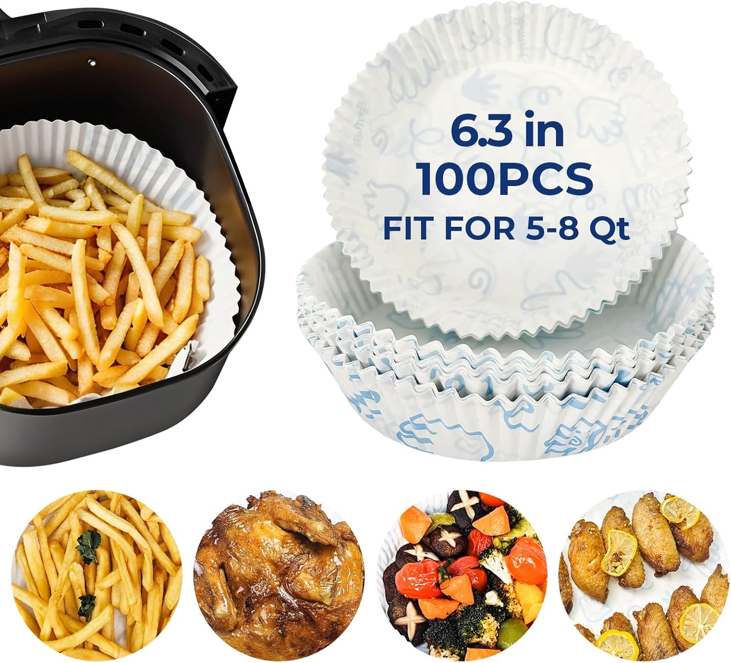 100 Oil-Proof Air Fryer Liners - Easy Cleanup!