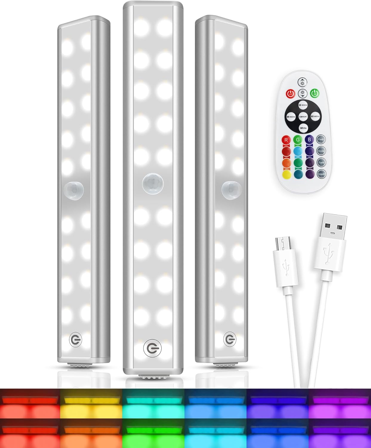 Under Cabinet Lights Wireless Rechargeable LED RGB 3 Pack