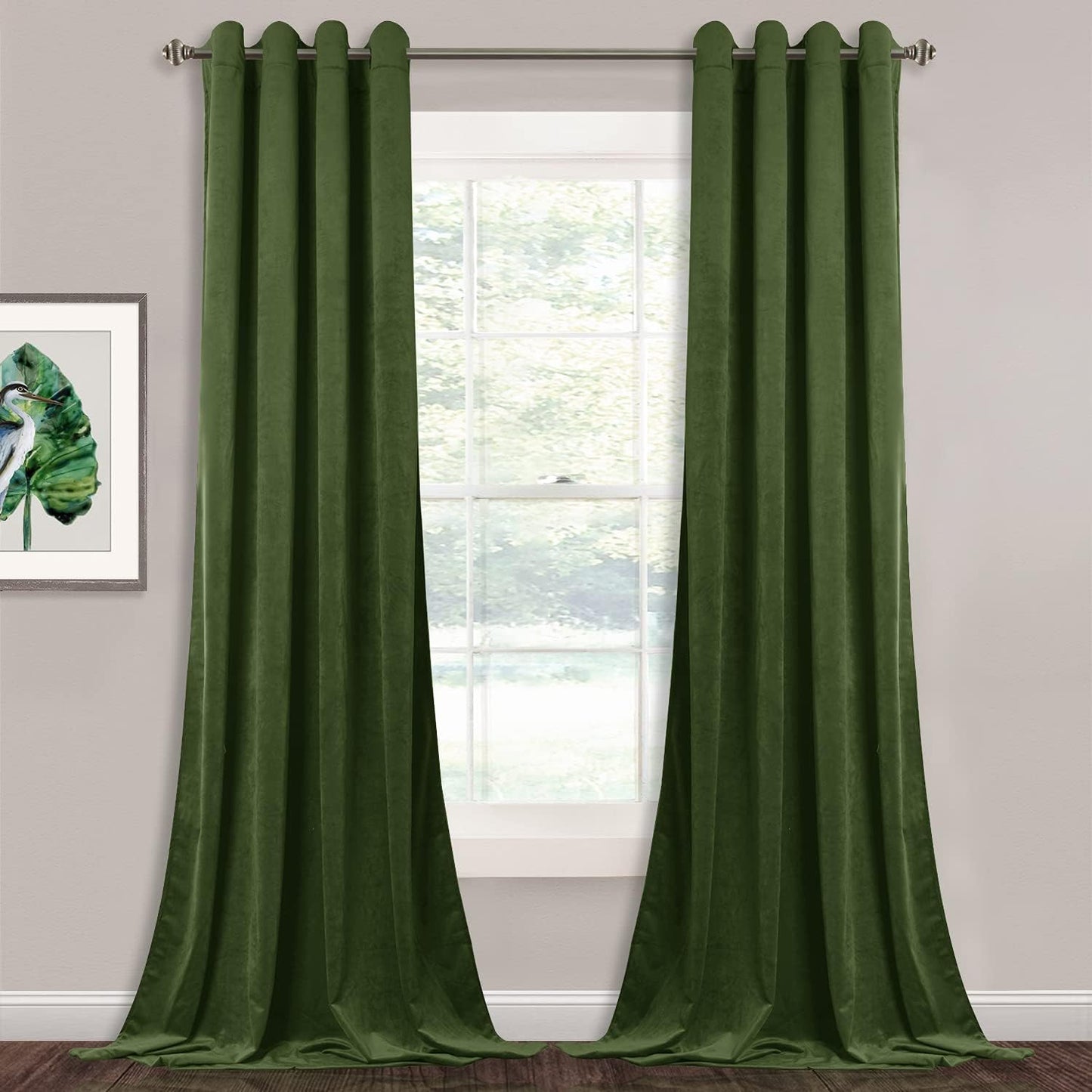 StangH Moss Green Blackout Curtains - Velvet Grommet Panels