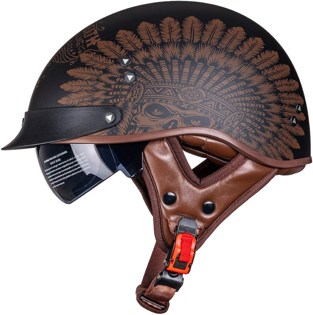 VCOROS Half Helmet Motorcycle DOT Approved with Sun Visor