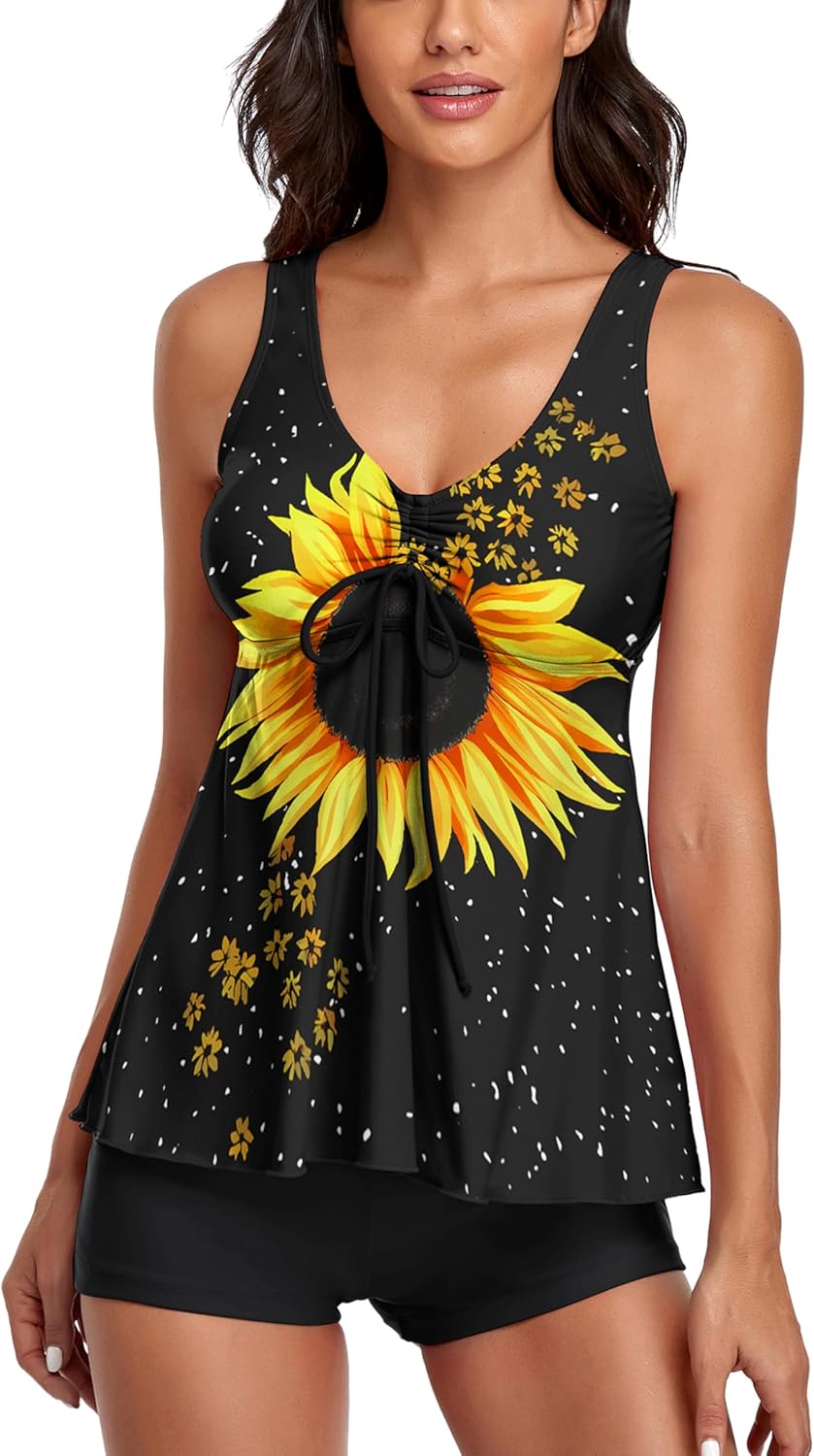 Modest Tankini Swimsuits for Women with Floral Print Design