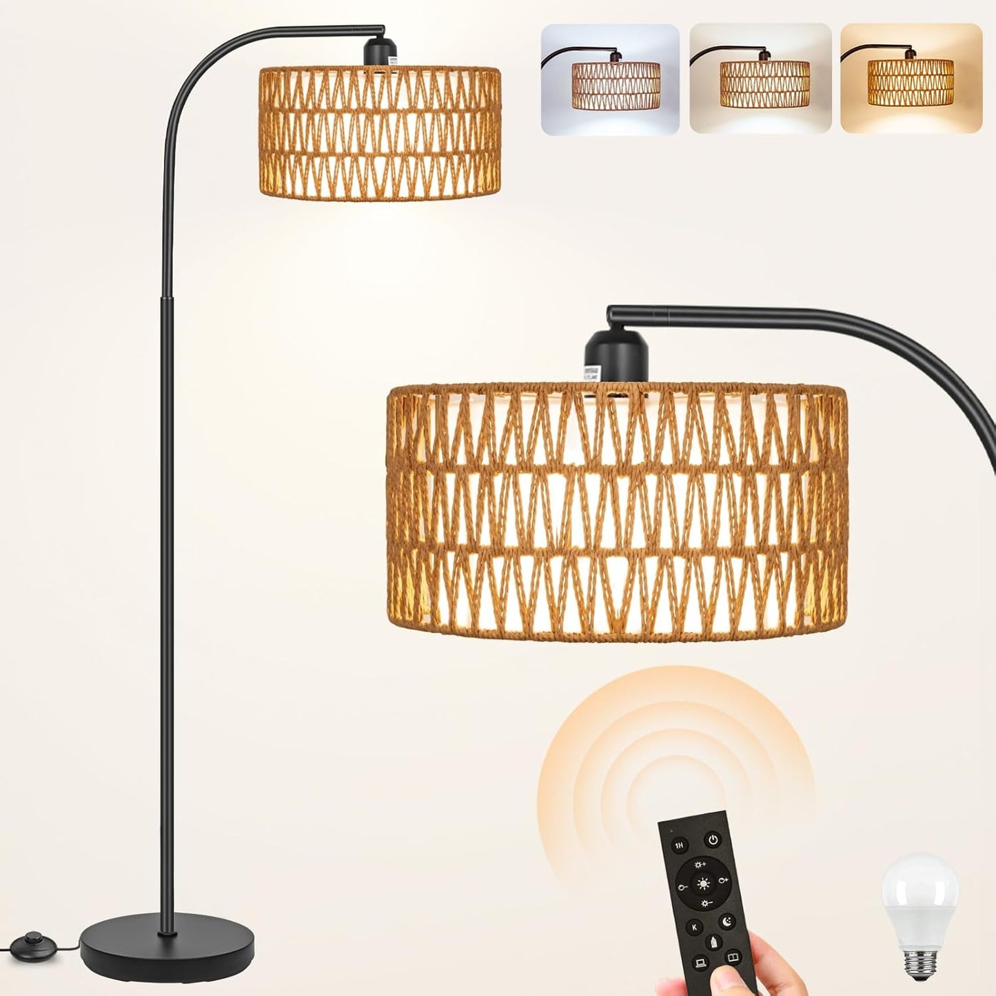 Rattan Floor Lamps for Living Room with Stepless Dimming Feature