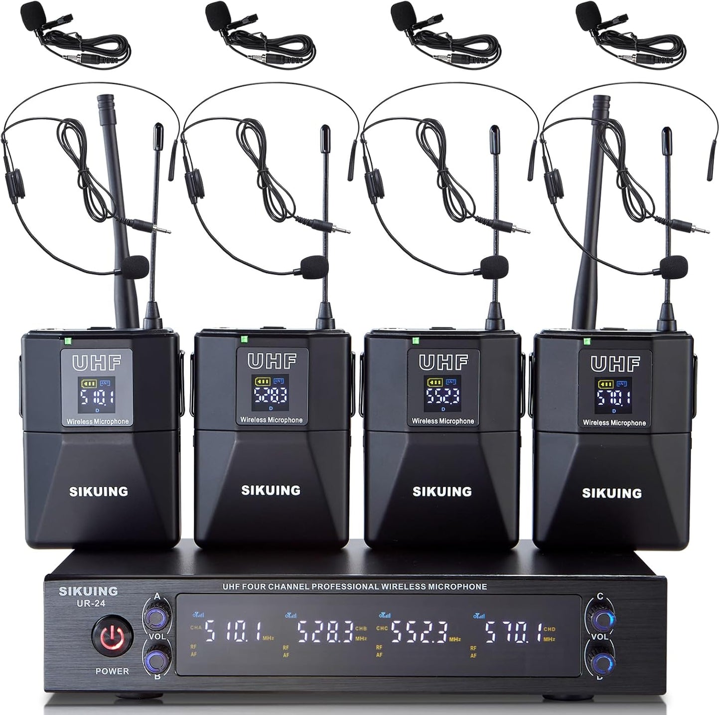 4 Channel UHF Wireless Microphone System for Karaoke and Events