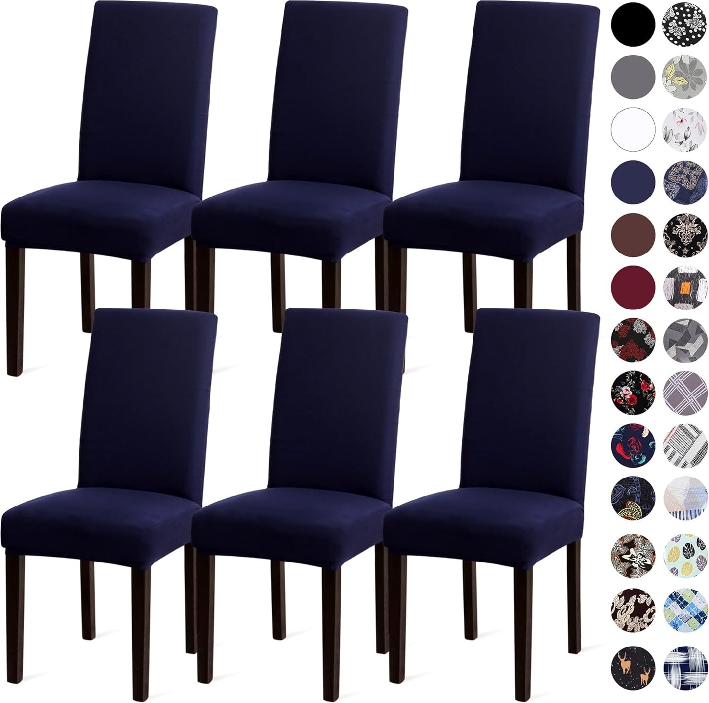 Sufdari Dining Chair Covers Set of 6 - Navy Blue Spandex Slipcovers