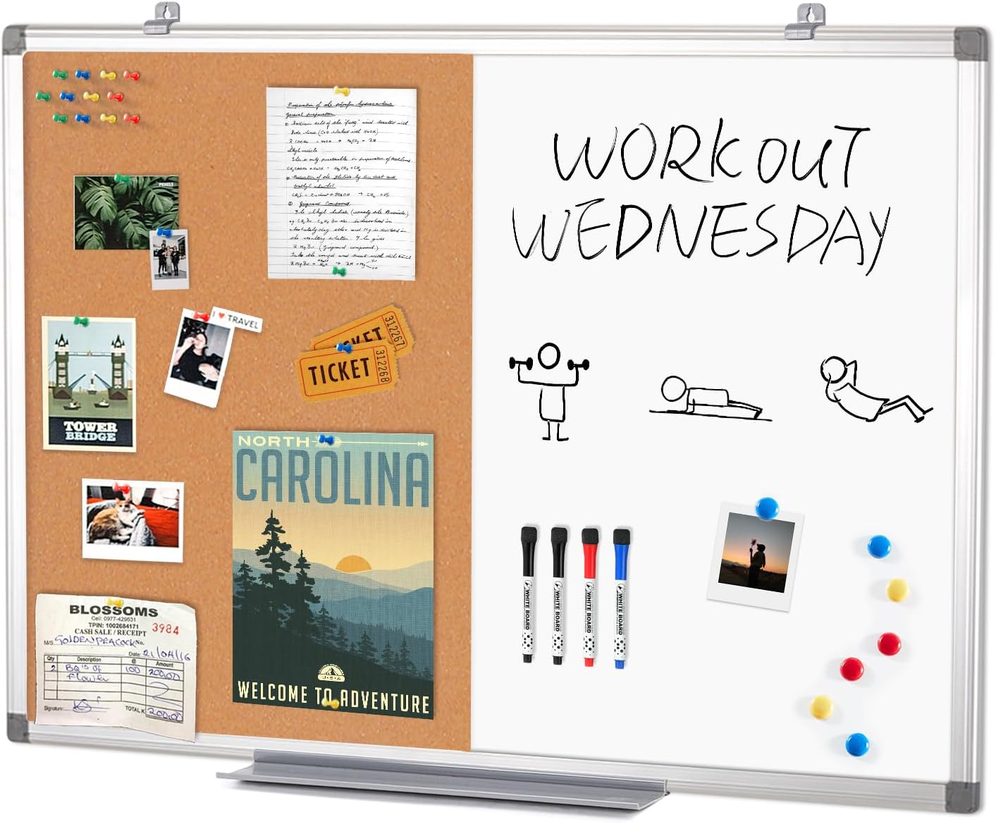 S SWANCROWN Half Corkboard and Magnetic Whiteboard Combo